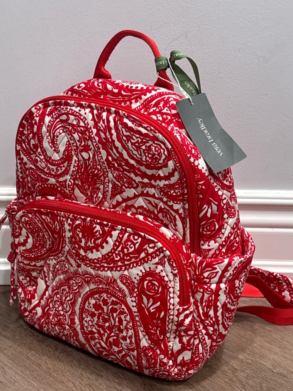 Vera Bradley Small Banbury Backpack Paisley Key White Red NEW